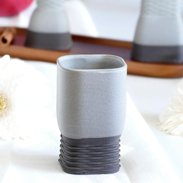 Havdalah Set, Wine Cup, Besamim- Spices Holder, Candleholder, 3D Printed Black Clay, Off- White Glaze