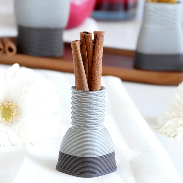 Havdalah Set, Wine Cup, Besamim- Spices Holder, Candleholder, 3D Printed Black Clay, Off- White Glaze