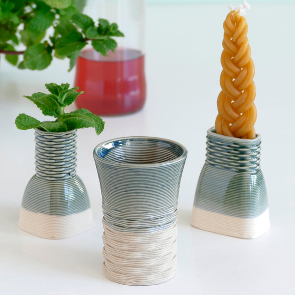 Havdalah Set for Early Adopters, Early Bird Sale, Wine Cup, Besamim- Spices Holder, Candleholder, 3D Printed Clay, Emerald and Sand Shade