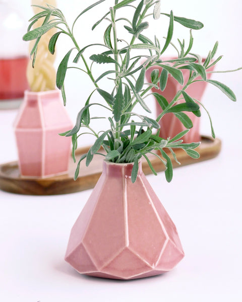 Modern geometric Judaica set - ceramic Havdalah set, consist of all items needed for a Havdalah weekly ritual - a wine cup, a candleholder and Besamim holder - all made of ceramic, glazed in glossy ancient pink glaze.&nbsp;

An oval bamboo plate - to hold all set parts together and to collect wine drops, is included.
Designed in contemporary style, this set is perfect as a trendy Judaica gift, for wedding, Bar-Mitzva, Bat Mitzvah or any other Jewish celebration and holydays.