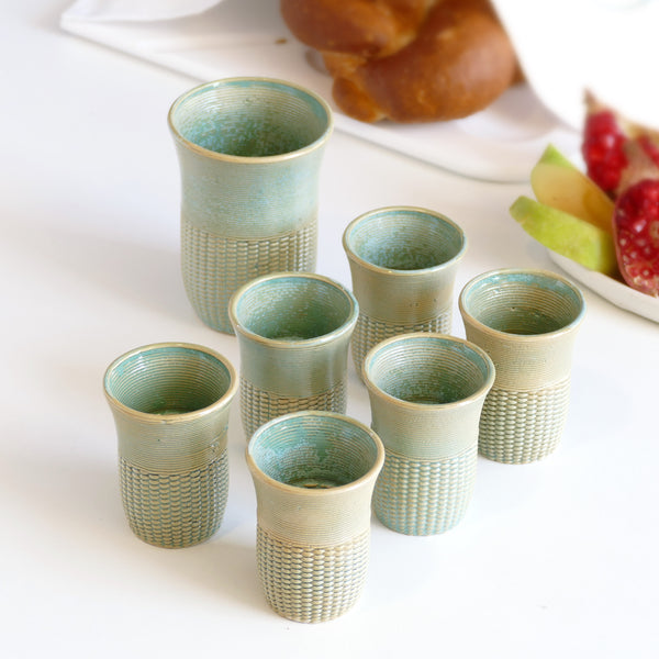 Modern Judaica Shabbat set of Kiddush cup 3D Printed Clay Sand Shade with Turquoise