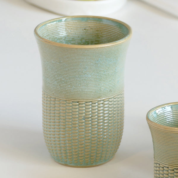 3D Printed Clay Shabbat Kiddush Cup - Modern Ceramic - Pearls Pattern with Mint Glaze