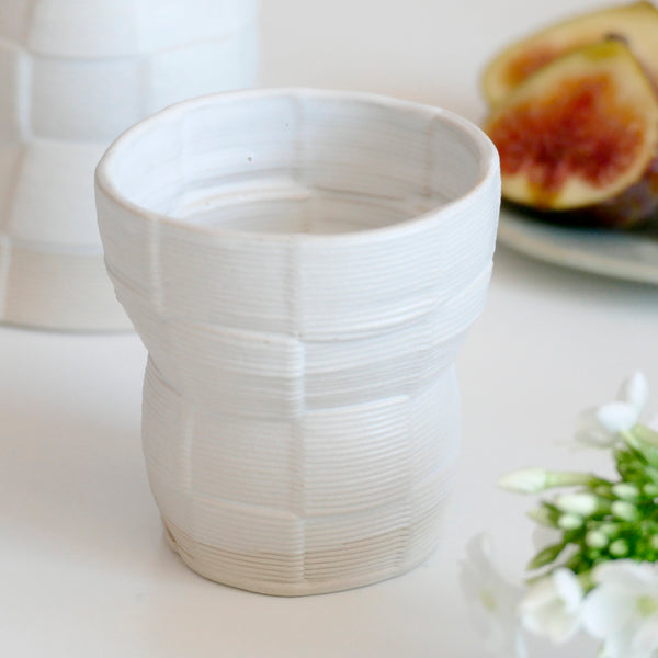 Early Bird Sale, Innovative Shabbat Set, 3D Printed Clay Beige with Off White Glaze - Checkered Pattern