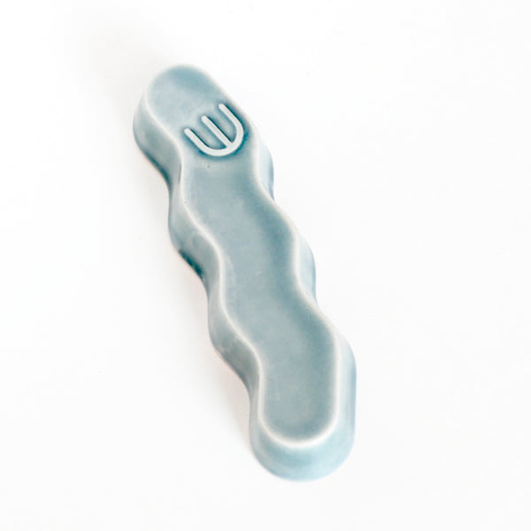New Mezuzah Design - Pop Zig Zag - Light Steel Blue Glaze,  Clay Mold, Fits 7cm Scroll - Special Price