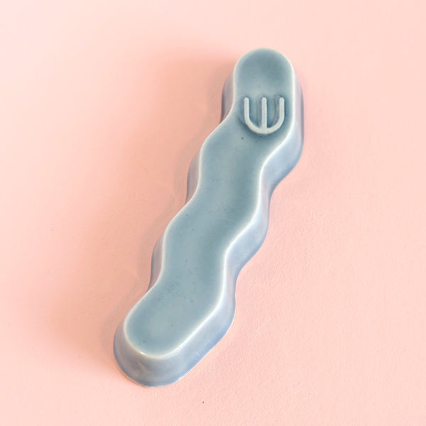 New Mezuzah Design - Pop Zig Zag - Light Steel Blue Glaze,  Clay Mold, Fits 7cm Scroll - Special Price
