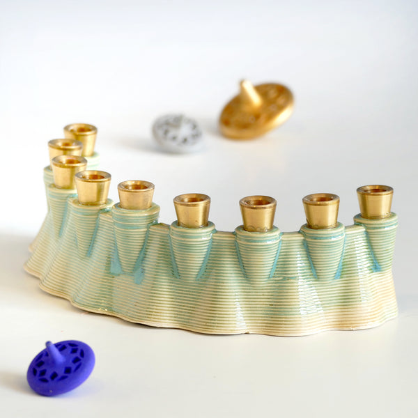 OOAK Early Bird 25% Off - Hanukkah Menorah for Early Adopters - 3D Printed Clay - Cones in Gradient Mint Glaze