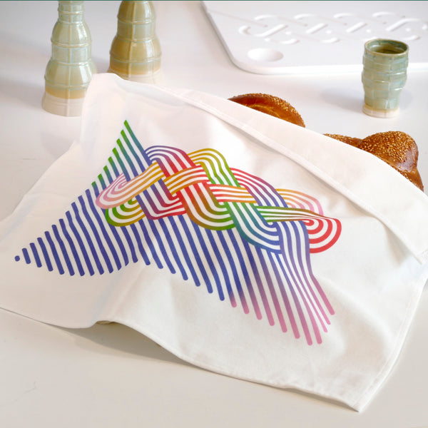 Cotton Velvet Challah Cover for Shabbat Table, Op-Art Challah Print, Multicolor, Finest Digital Print. Made in Israel