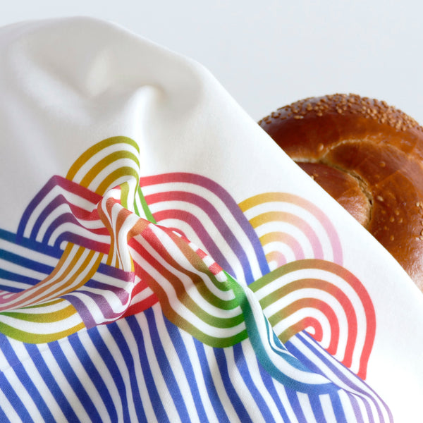 Cotton Velvet Challah Cover for Shabbat Table, Op-Art Challah Print, Multicolor, Finest Digital Print. Made in Israel