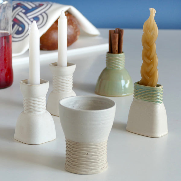 An original gift idea for modern Jewish family - an elegant Shabbat and Havdalah set, created in a unique method by a clay 3D Printer.