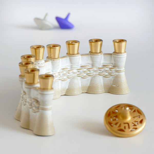 Modern Hanukkah Menorah - created in a unique method by a clay 3D Printer. Its gentle details and modest proportions - make it look like a jewel.  The Shamash placed at the middle of the arc.