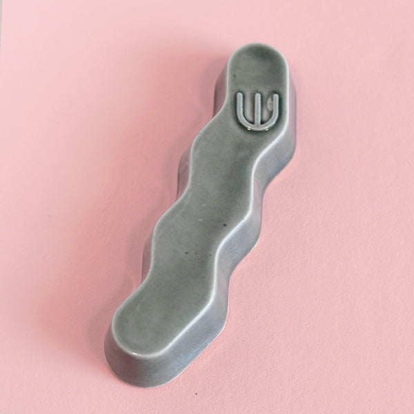 Original Mezuzah case design - clean geometric lines, pop Zig Zag shape, molded in clay, sealed in grey glaze.  Inspired by pop art, and 80's style, this is a minimalist sophisticated addition to your home entrance and indoor openings.