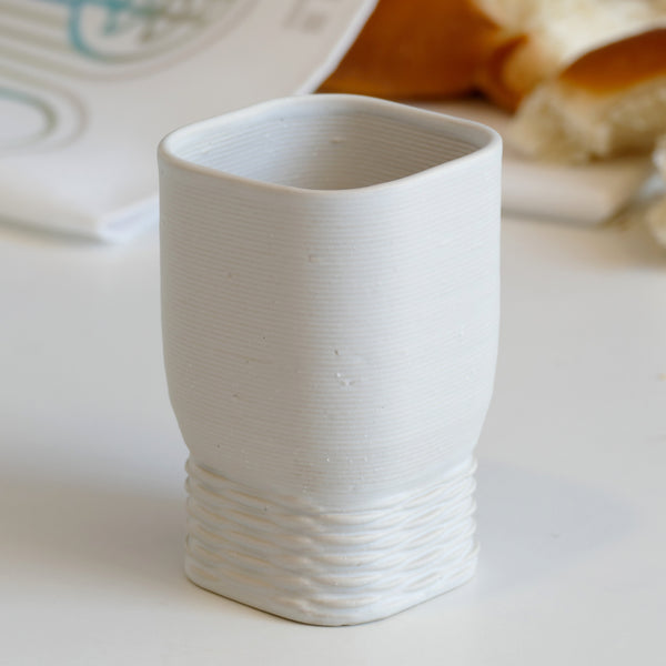 modern white ceramic Kiddush cup - made in Israel in 3d clay printer
