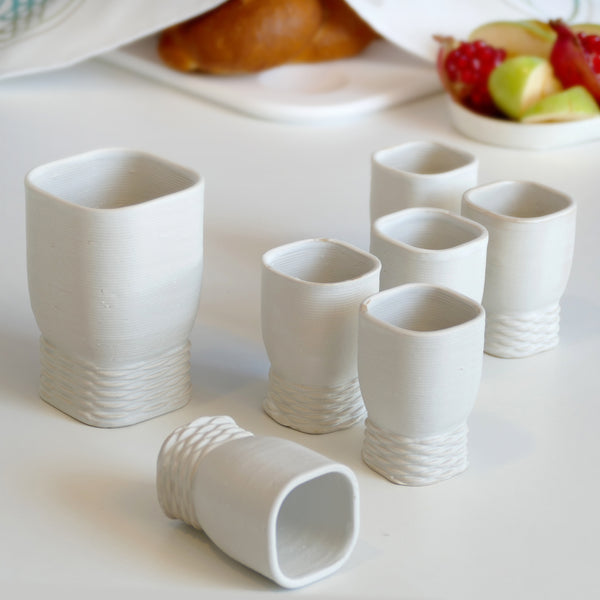 Early Bird Sale - Set of Shabbat Kiddush Cup and Six Small Goblets - 3D Printed Clay