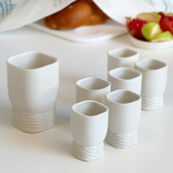 Early Bird Sale - Set of Shabbat Kiddush Cup and Six Small Goblets - 3D Printed Clay