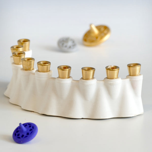 Hanukkah Menorah for Early Adopters - 3D Printed Clay - Cones Pattern with White Glaze