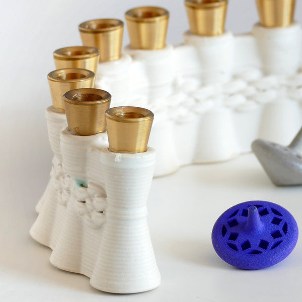 modern Hanukkah Menorah - 3D printed clay with brass
