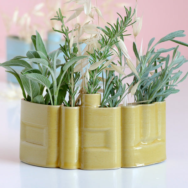 Clay 3D printed 'Shalom' שלום Vase, Hebrew Letters, OOA - First Sample, Yellow