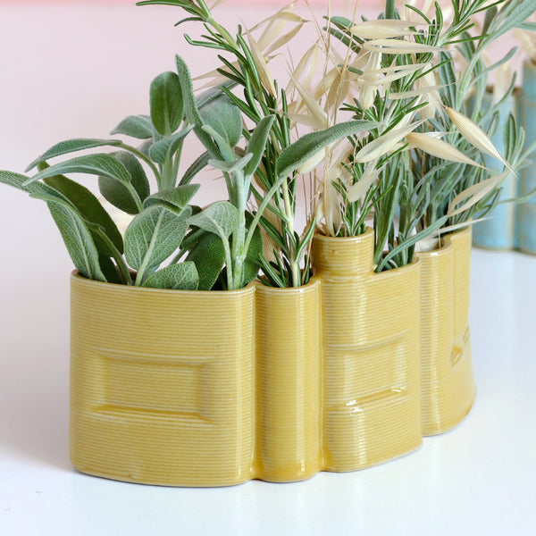 Clay 3D printed 'Shalom' שלום Vase, Hebrew Letters, OOA - First Sample, Yellow