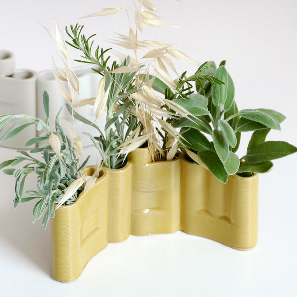 Clay 3D printed 'Shalom' שלום Vase, Hebrew Letters, OOA - First Sample, Yellow