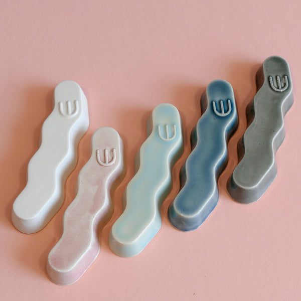 Original Mezuzah case design - clean geometric lines, pop Zig Zag shape, molded in clay, sealed in blue glaze.  Inspired by pop art, and 80's style, this is a minimalist sophisticated addition to your home entrance and indoor openings.