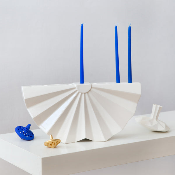 Modern Hanukkah Menorah ceramic inspired by folded paper