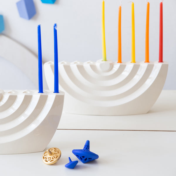 Modern Hanukkah Menorah white ceramic
