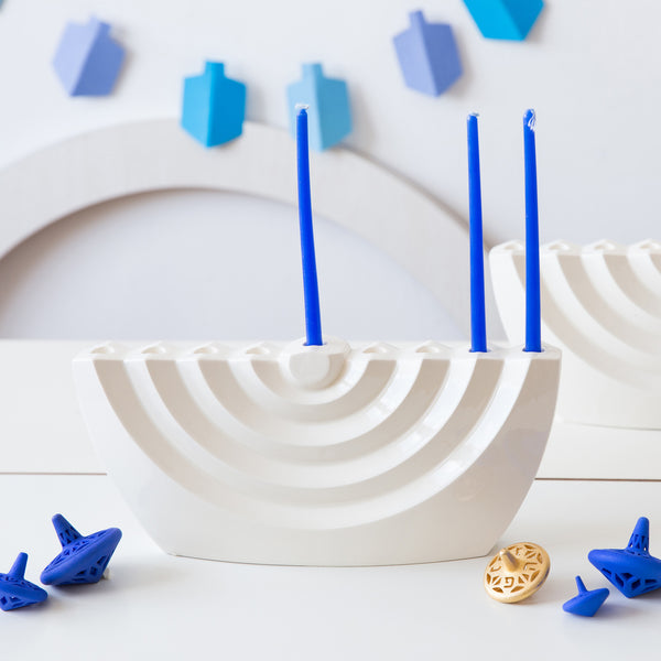 Modern Hanukkah Menorah white ceramic