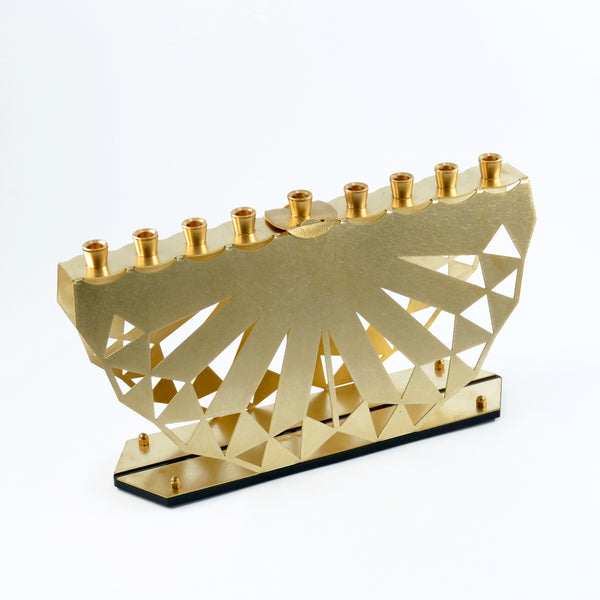 brass Menorah, made in Israel, modern geometric style