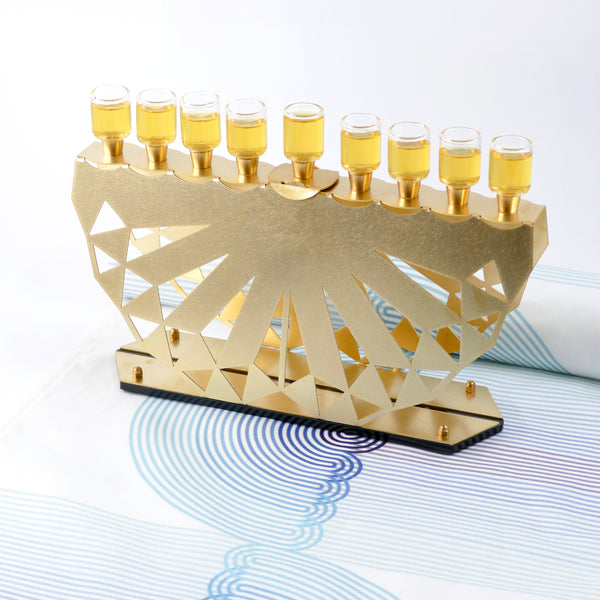 modern brass Menorah fits glass cups for oil candles