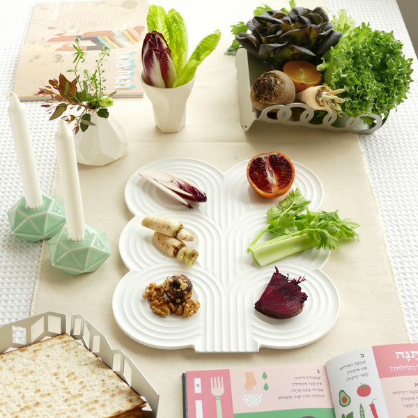 modern Seder table setting - with contemporary Judaica items made in Israel