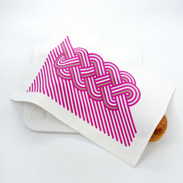 modern Challah cover - pink on white cotton