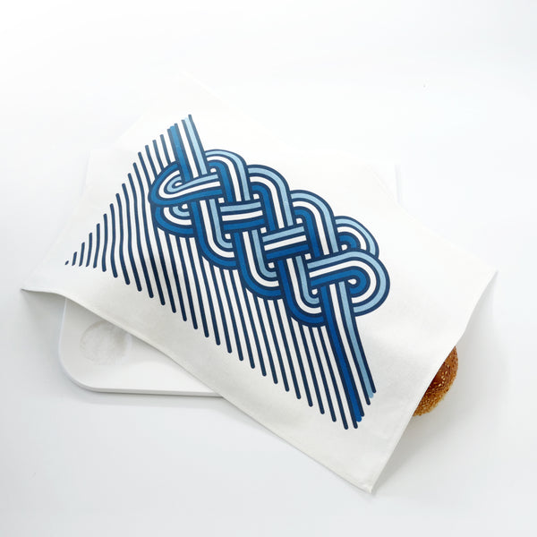 Modern Challah Cover in 3 shades of blue on fine white cotton