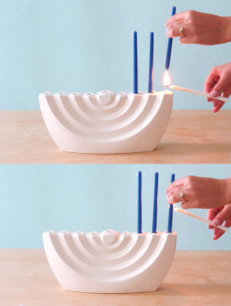 Modern Wavy Hanukkah Menorah, Chanukah Candelabra