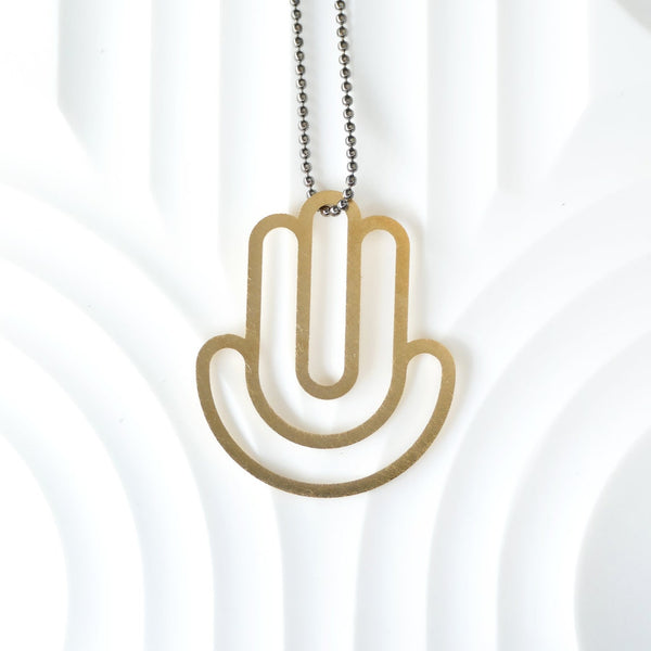 Geometric Hamsa Pendant Made of Golden Brass- Minimalist Hamsa