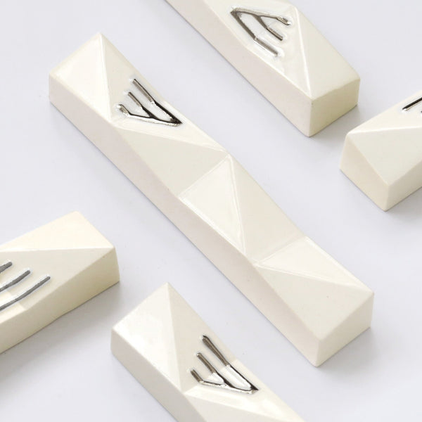 Mezuzah case - modern, Off white ceramic, geometric style