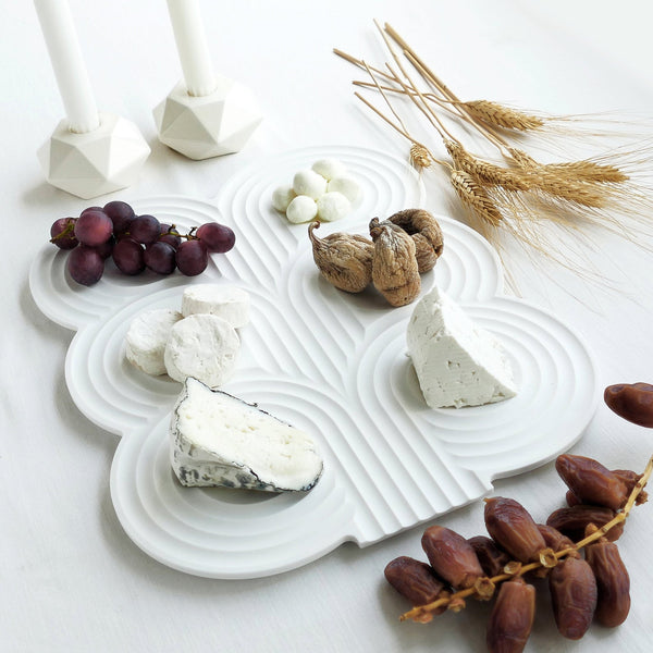 Shavuot Table - Jewish Holiday Serving Tray Made of White Corian, Modern Minimalist Cheese and Fruit Board Ready to ship for Shavuot