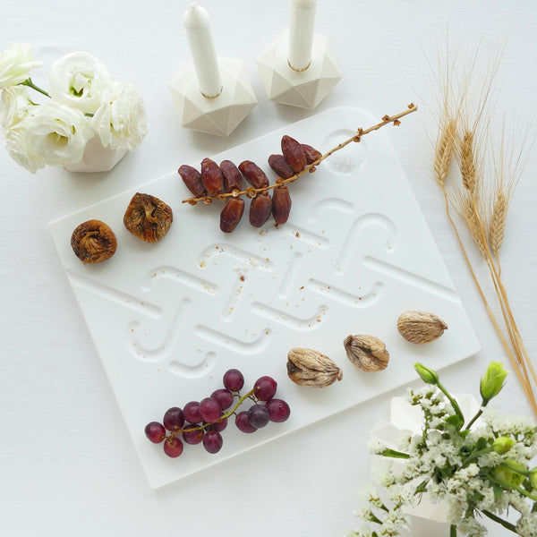 Shavuot Table - Challah Cheese and Fruit Board for Jewish Holiday Table, White Corian, Modern Minimalist Tray Ready to ship for Shavuot