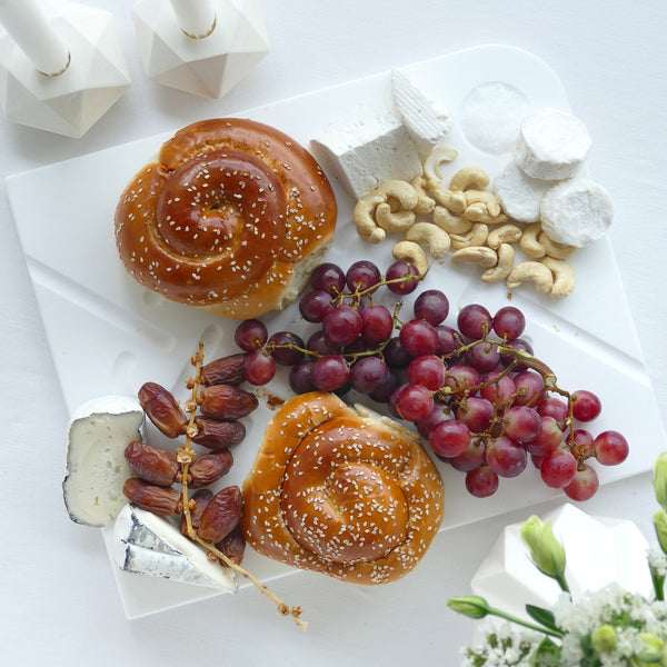 Shabbat Table - Challah Board for Jewish Holiday Table, White Corian, Modern Minimalist Tray Ready to ship for Shavuot