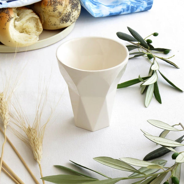 Shabbat Kiddush Cup - Modern Minimalist White Ceramic