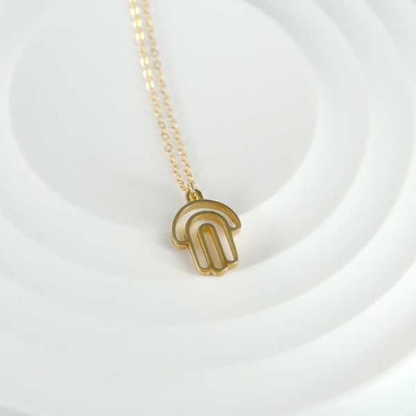 Golden Hamsa Pendant - Judaica Necklace