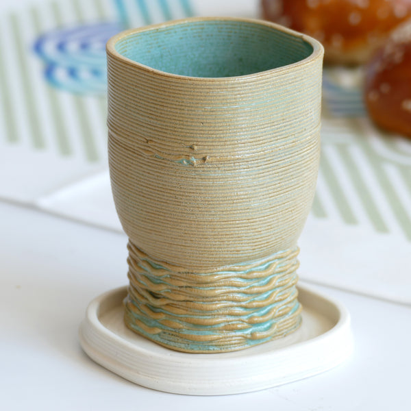 set of Kiddush cup and plate has square shape and a gentle weaving pattern - created in a unique method by a clay 3D Printer.