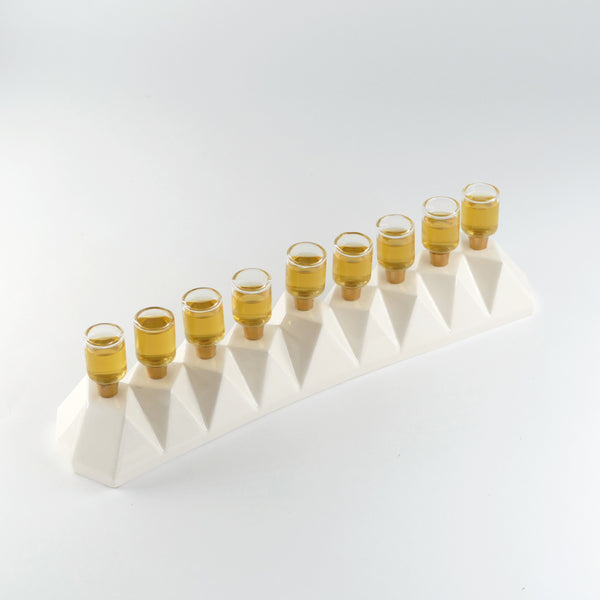 modern geometric Menorah for wax or oil candles