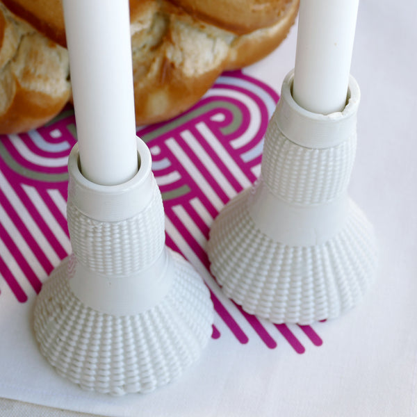 modern set of candlesticks and Challah cover - total look of modern Jewish holiday table. 3D Printed Clay Shabbat table set. Early Bird Sale 45% off