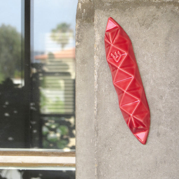 Mezuzah case - Red Ceramic - Medium size - for 4''/10cm scroll