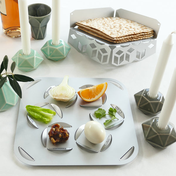 modern Passover table decoration - minimalist contemporary judaica items