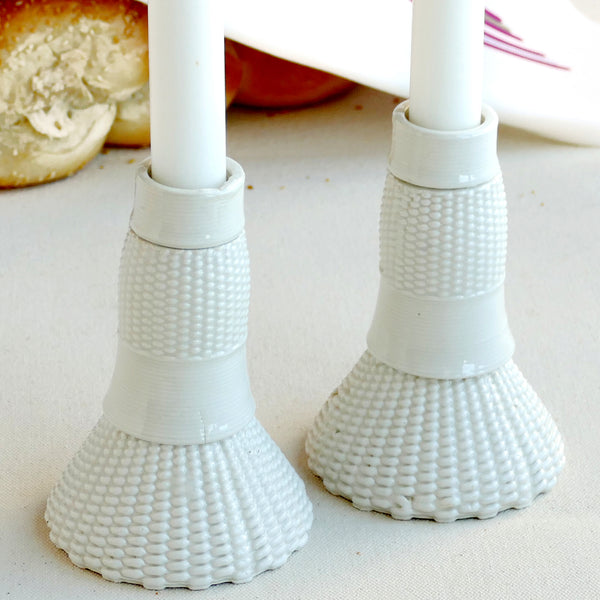 elegant tall candle holders have a gentle pearls pattern - created in a unique method by a clay 3D Printer.