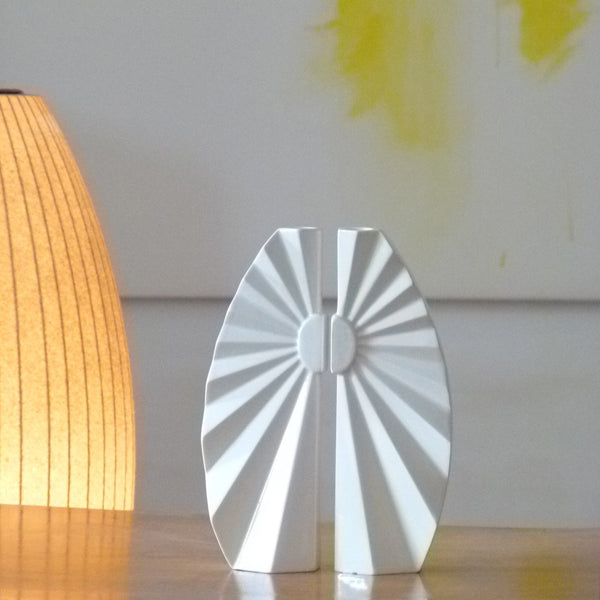 Imperfection Sale - 30% Off - Origami Shabbat candlesticks. White ceramic