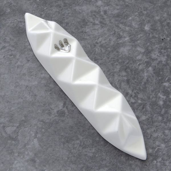 Modern mezuza white with silver "shin", geometric ceramic