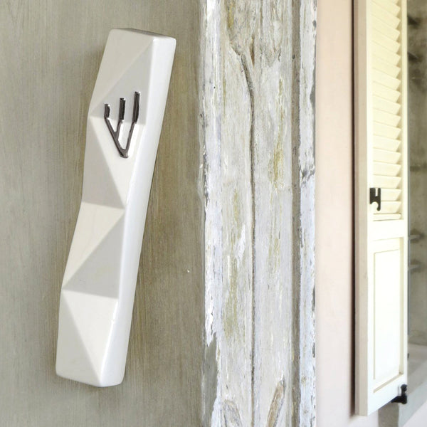 XL Mezuzah Case for Front Door - White with Silver Shin -  for 6'' scroll